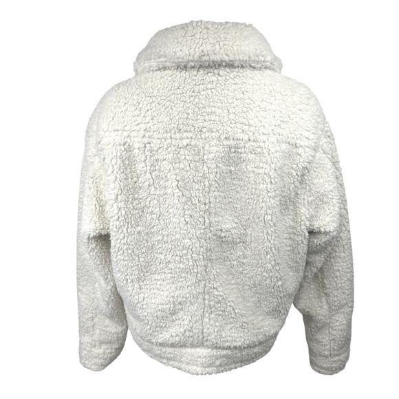 Urban Outfitters Clara Cream White Teddy Fleece Full Zip Moto Coat Jacket Size M - Picture 2 of 5